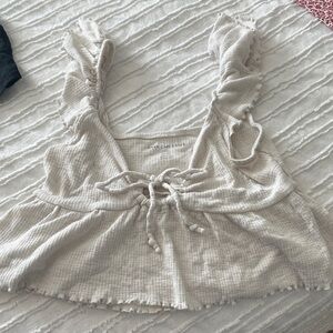 American Eagle Outfitters Cream Ruffled Crop Top